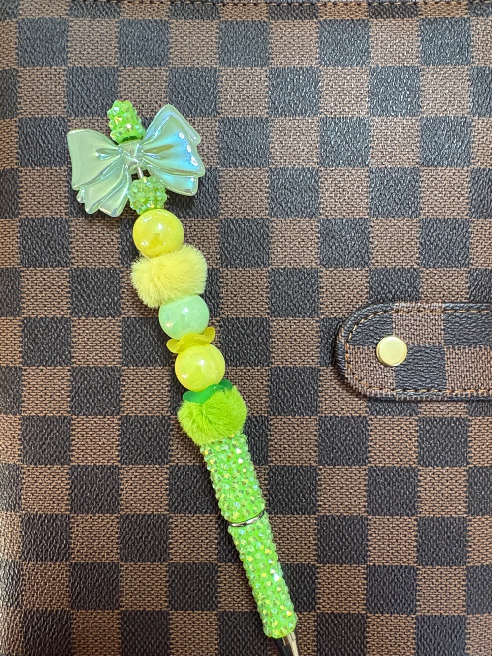 Green & Yellow Bow Beaded Charm Pen